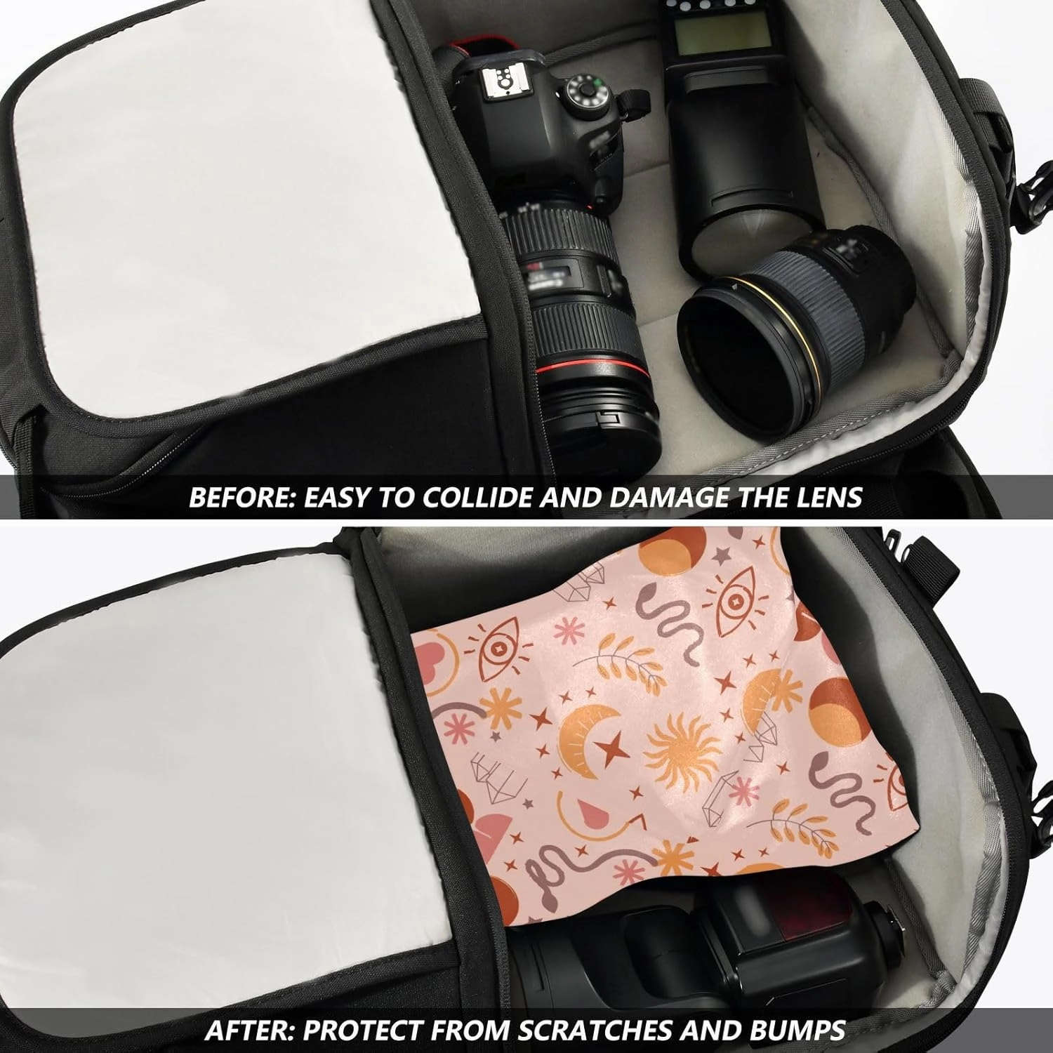 Self-Adhesive Magic Cloth Makeup Bag 21.7 Inch Protective Camera Lens Wrap Multifunctional Magic Storage Cloth Boho Moon Eye Leaves