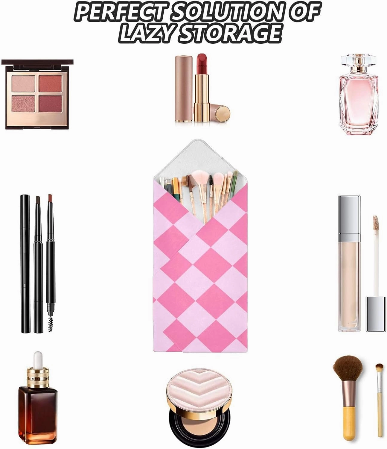 Self-Adhesive Magic Cloth Makeup Bag 21.7 Inch Protective Camera Lens Wrap Multifunctional Magic Storage Cloth Checkered Pink