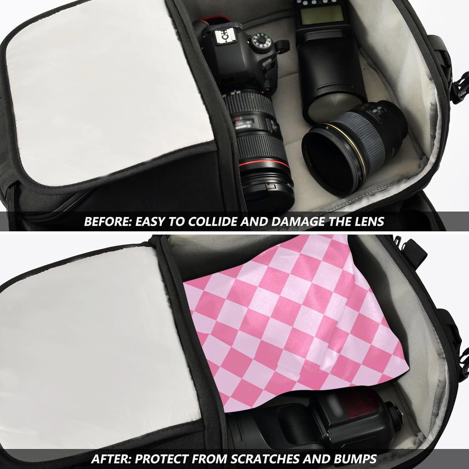 Self-Adhesive Magic Cloth Makeup Bag 21.7 Inch Protective Camera Lens Wrap Multifunctional Magic Storage Cloth Checkered Pink