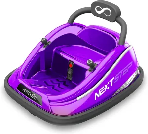 SereneLife Electric Bumper Car for Kids - 12V Rechargeable Battery Powered Ride On for Toddlers w/ 2 Driving Modes, Safety Belt, Remote Control, LED Lights, 360 Degree Spin, Dual Joystick (Purple)