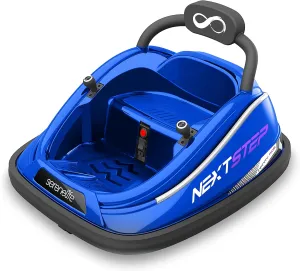 SereneLifeHome Electric Bumper Car for Kids - 12V Rechargeable Battery Powered Ride On Vehicle for Toddlers w/ 2 Driving Modes, 360 Degree Spin, Dual Joystick (Blue) (SLBUPC22.5)
