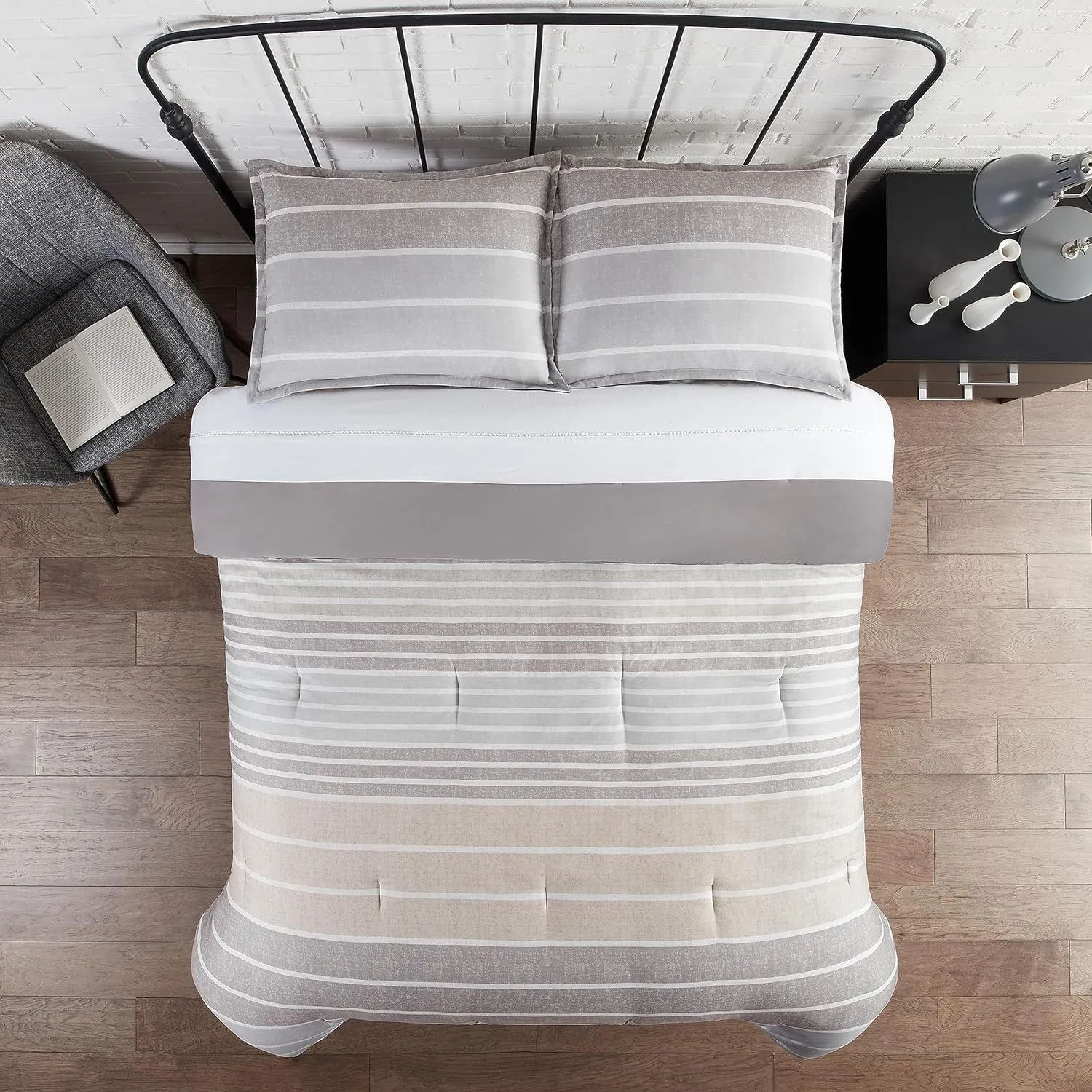 Serta Simply Clean Conrad Soft Modern Textured 3 Piece Striped Comforter Set with Pillow Case for All Season, Full/Queen, Natural