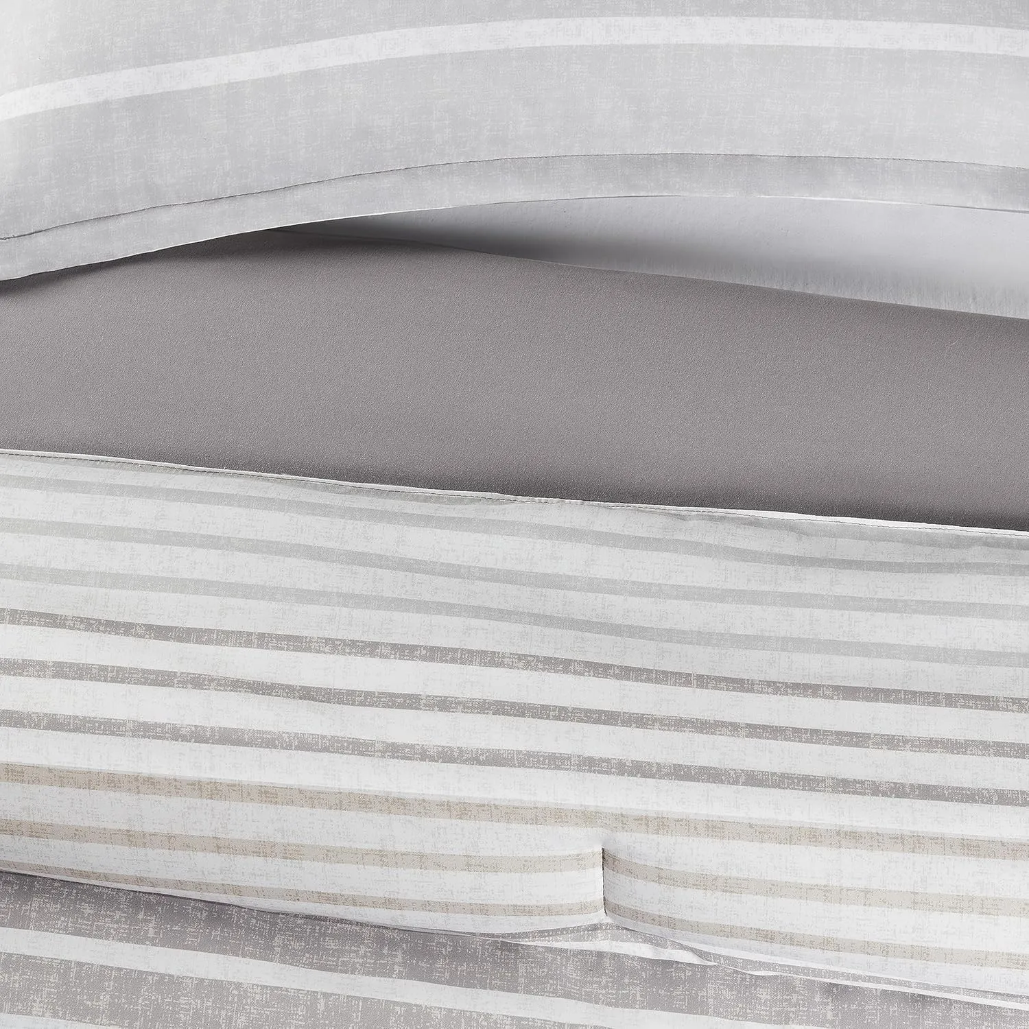 Serta Simply Clean Conrad Soft Modern Textured 3 Piece Striped Comforter Set with Pillow Case for All Season, Full/Queen, Natural