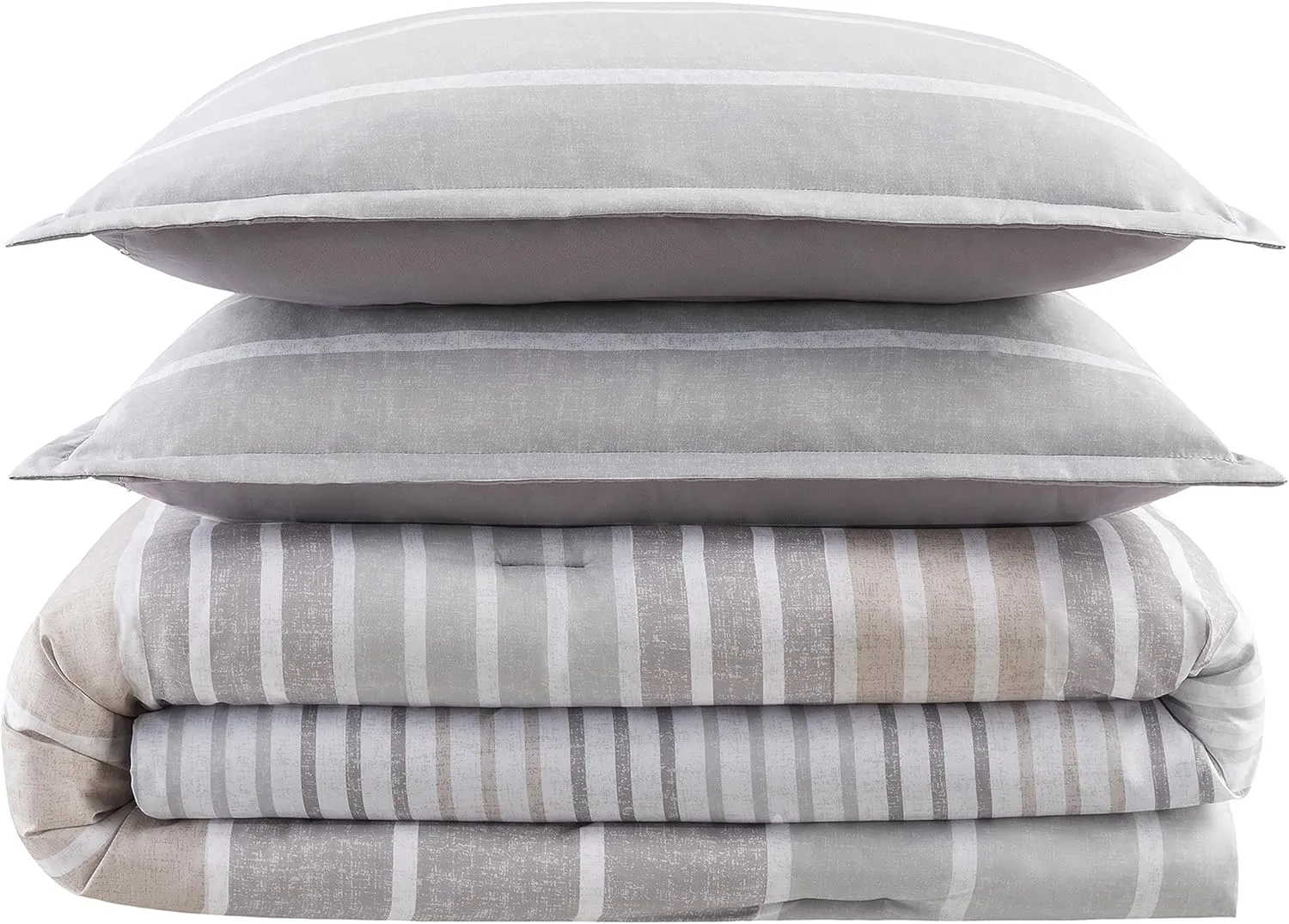 Serta Simply Clean Conrad Soft Modern Textured 3 Piece Striped Comforter Set with Pillow Case for All Season, Full/Queen, Natural