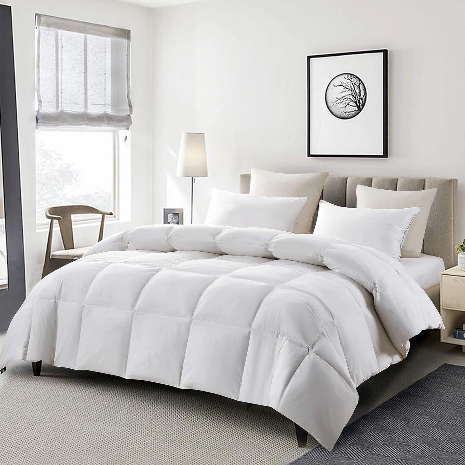 Serta Goose Feather Down Fiber Cotton Comforter Twin Size - 100% Cotton Duvet Insert - Hotel Luxury Hypoallergenic Bedding Comforter All Season Medium Warmth 68 x 90 Inch White