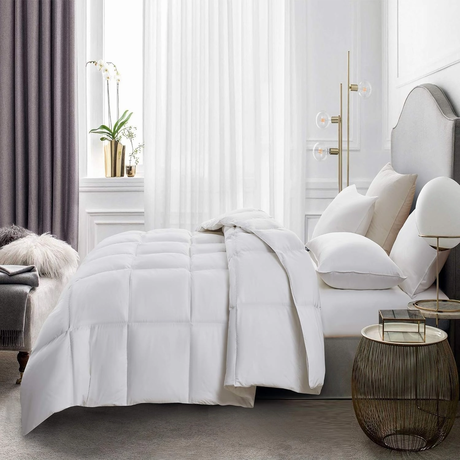 Serta Goose Feather Down Fiber Cotton Comforter Twin Size - 100% Cotton Duvet Insert - Hotel Luxury Hypoallergenic Bedding Comforter All Season Medium Warmth 68 x 90 Inch White