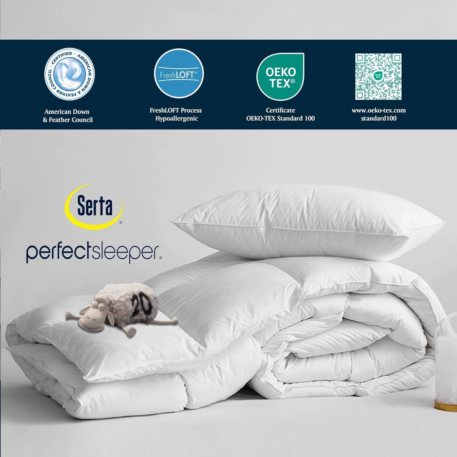 Serta Goose Feather Down Fiber Cotton Comforter Twin Size - 100% Cotton Duvet Insert - Hotel Luxury Hypoallergenic Bedding Comforter All Season Medium Warmth 68 x 90 Inch White
