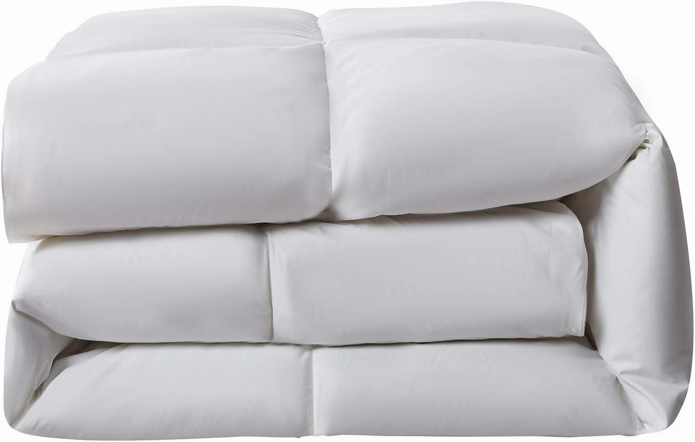 Serta Goose Feather Down Fiber Cotton Comforter Twin Size - 100% Cotton Duvet Insert - Hotel Luxury Hypoallergenic Bedding Comforter All Season Medium Warmth 68 x 90 Inch White
