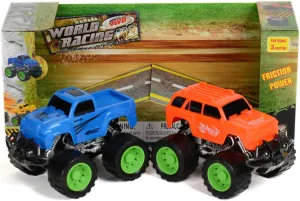 Set of 2 Friction Powered Monster Trucks Toys for Kids Boys Girls, Includes 2 Ramps