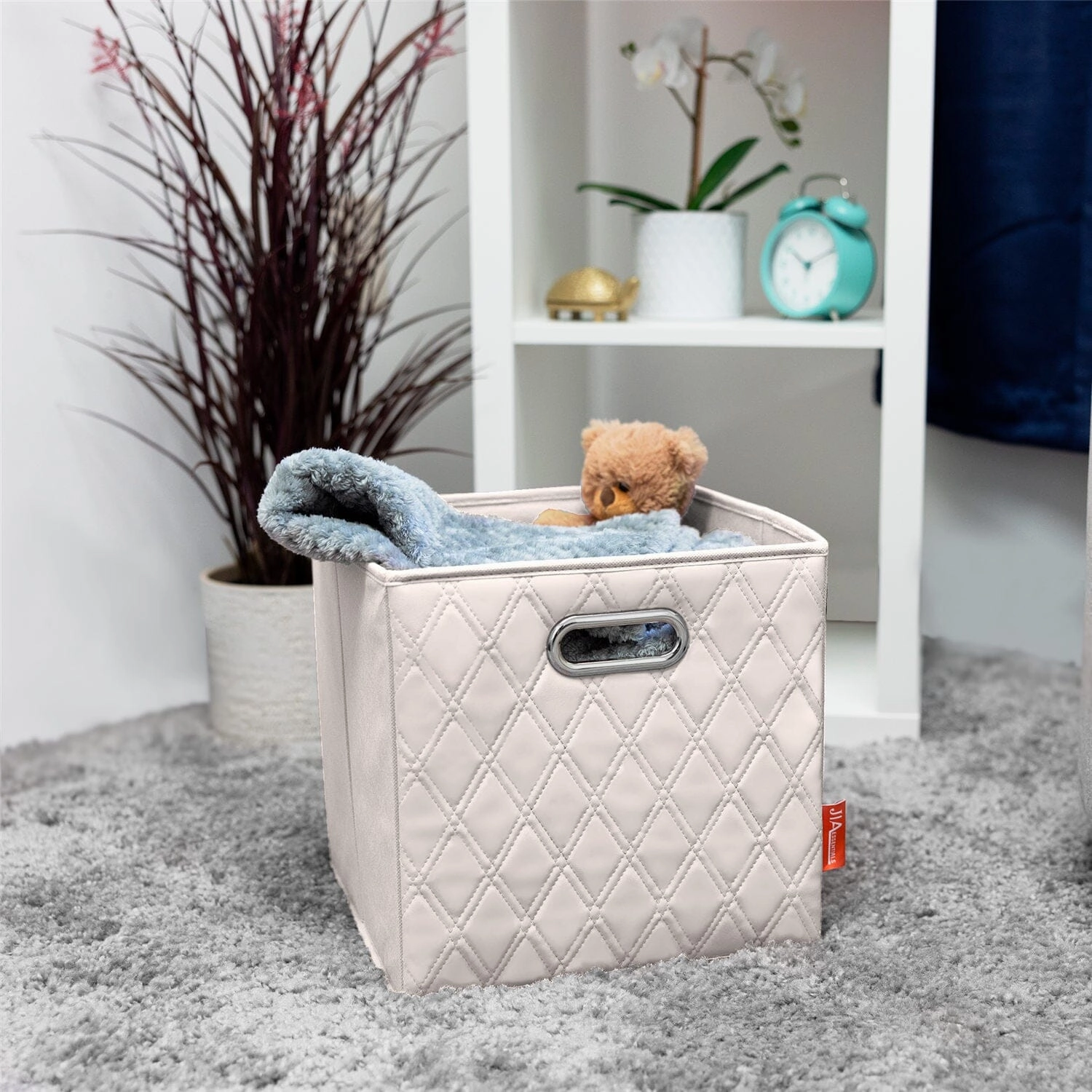 Set of 2: 11-13" Foldable Diamond Patterned Faux Leather Storage Cube Bins