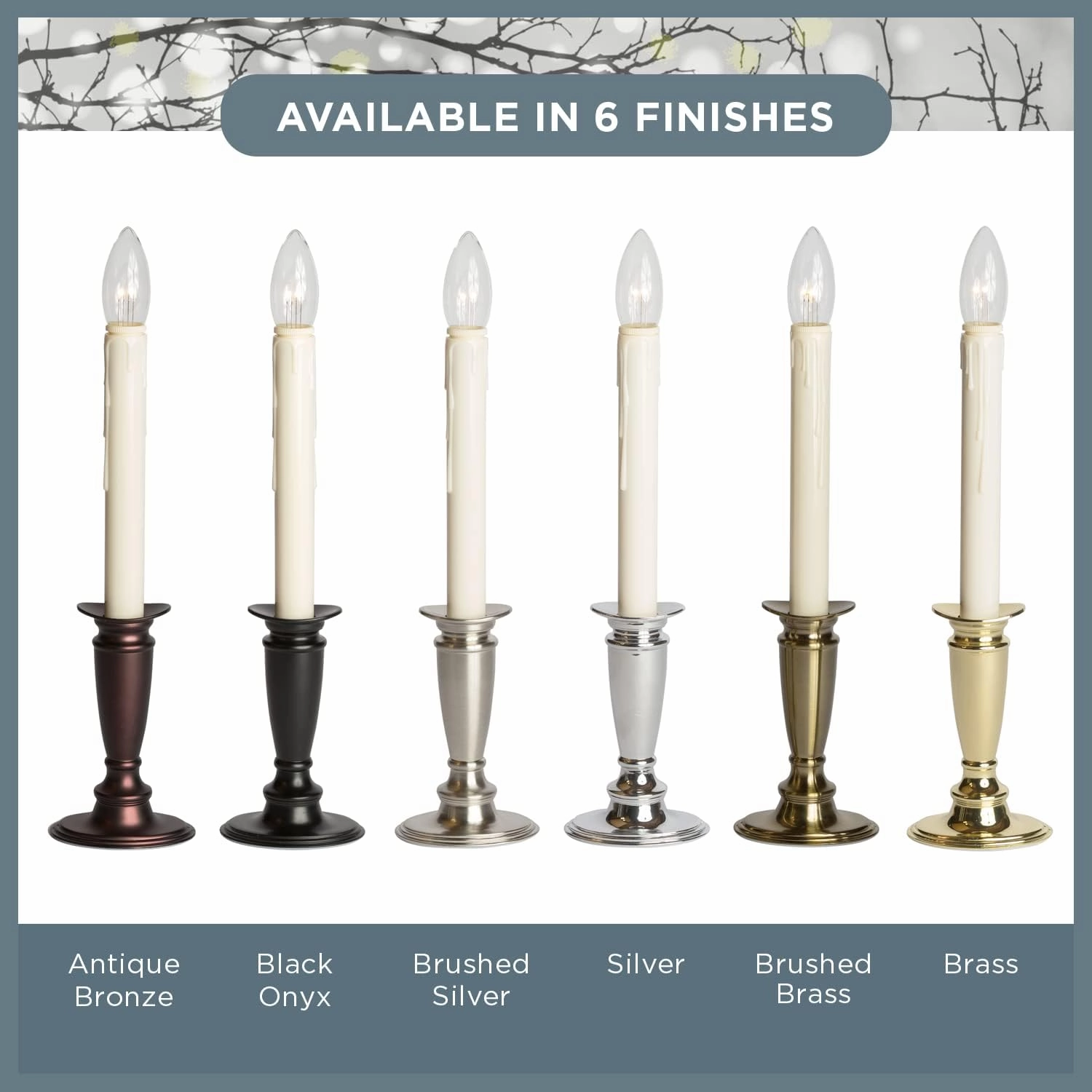 Set of 4 Battery Operated Window Candles with Remote Control - (Brushed Silver)