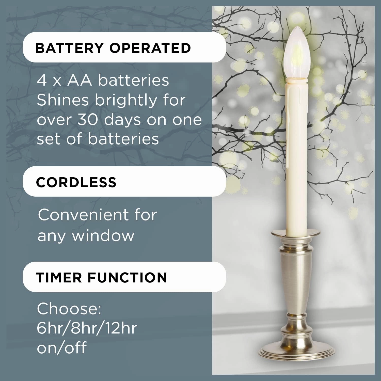 Set of 4 Battery Operated Window Candles with Remote Control - (Brushed Silver)