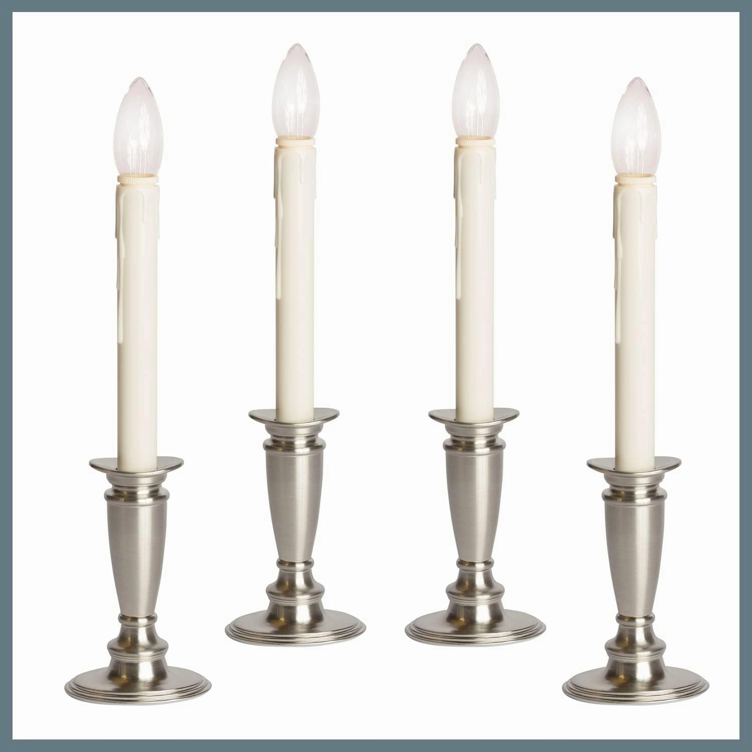 Set of 4 Battery Operated Window Candles with Remote Control - (Brushed Silver)