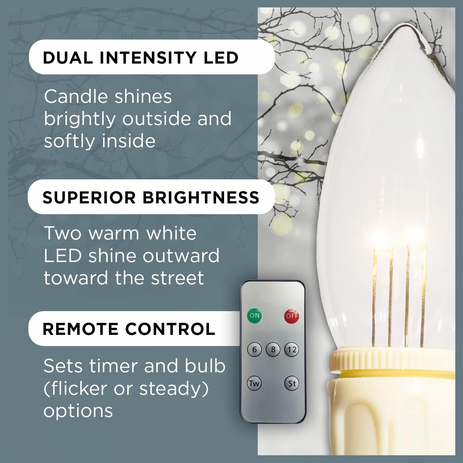 Set of 4 Battery Operated Window Candles with Remote Control - (Brushed Silver)