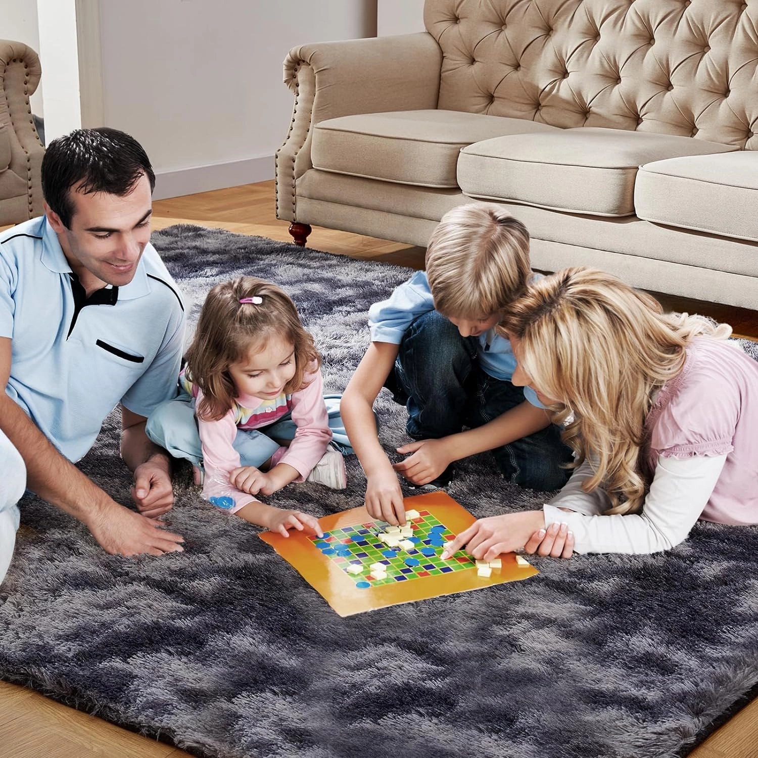 Shag Area Rugs for Living Room 5x7 Feet, Upgrade Anti-Skid Rectangular Cozy Rug, Indoor Floor Carpet for Kids Boys Girls Dorm Bedroom Playroom, Home Decor Aesthetic, Tie-Dyed Dark Gray
