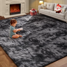 Shag Area Rugs for Living Room 5x7 Feet, Upgrade Anti-Skid Rectangular Cozy Rug, Indoor Floor Carpet for Kids Boys Girls Dorm Bedroom Playroom, Home Decor Aesthetic, Tie-Dyed Dark Gray