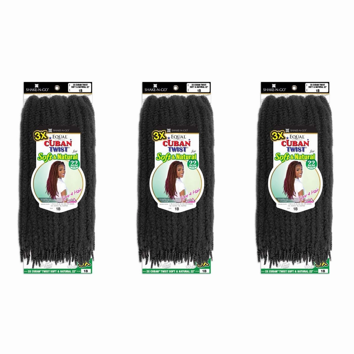 SHAKE-N-GO 3x Cuban Twist Soft & Natural 22" (3-PACK) (DARK BROWN 2)