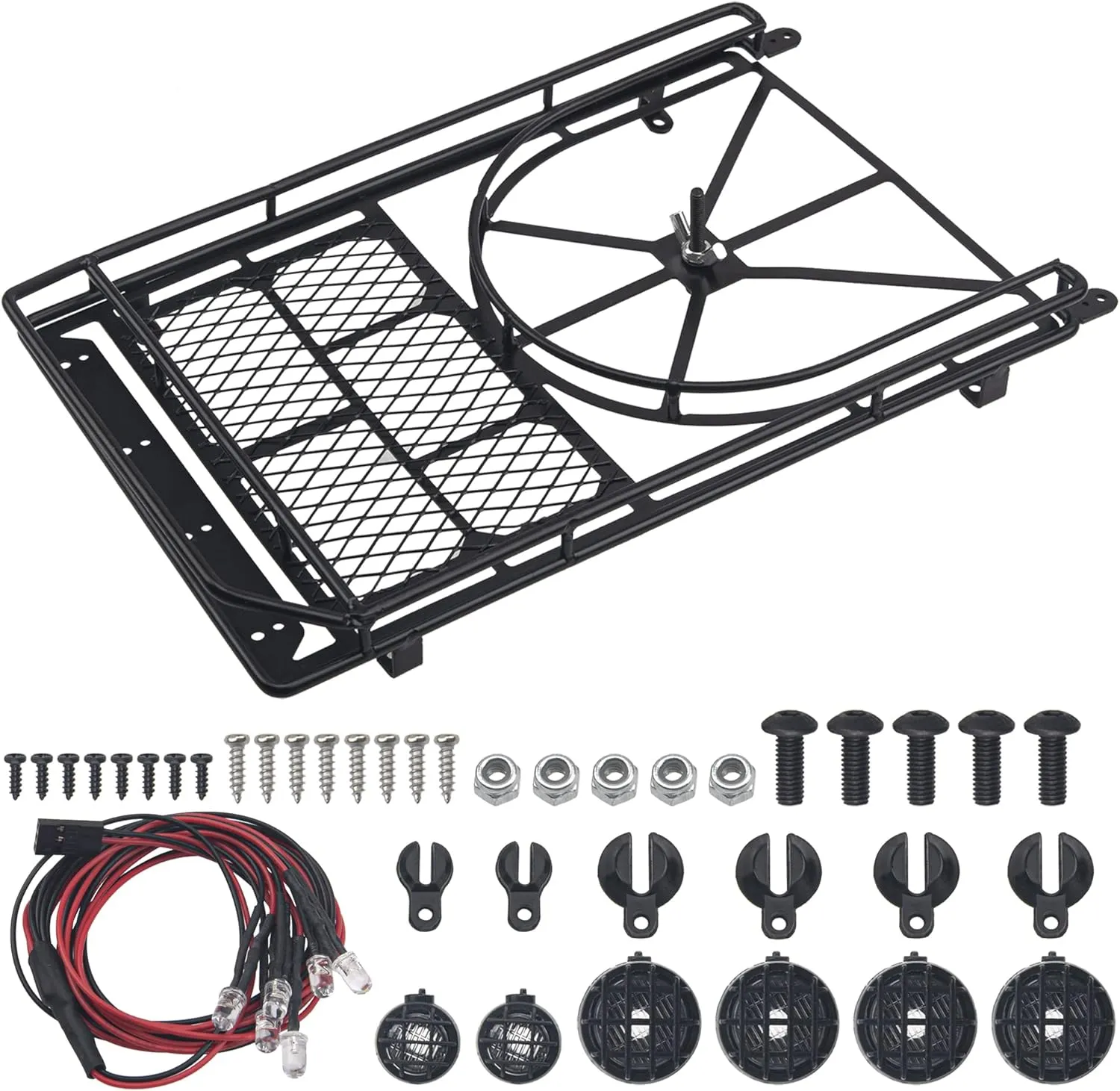 ShareGoo RC 1/10 Metal Roof Rack Luggage with 6LED Light Set Compatible with Traxxas TRX4 Axial SCX10 90046 Tamiya CC01 D90 Wrangler 1/10 RC Crawler Car (Style 1)