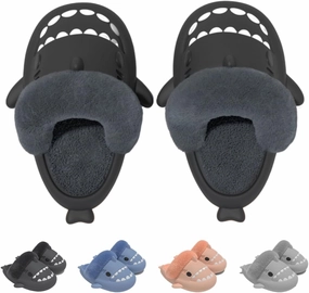 Shark Fuzzy Slippers Women Men Cute Cartoon Plush Fluffy House Shoes Memory Foam Winter Warm Slippers Indoor