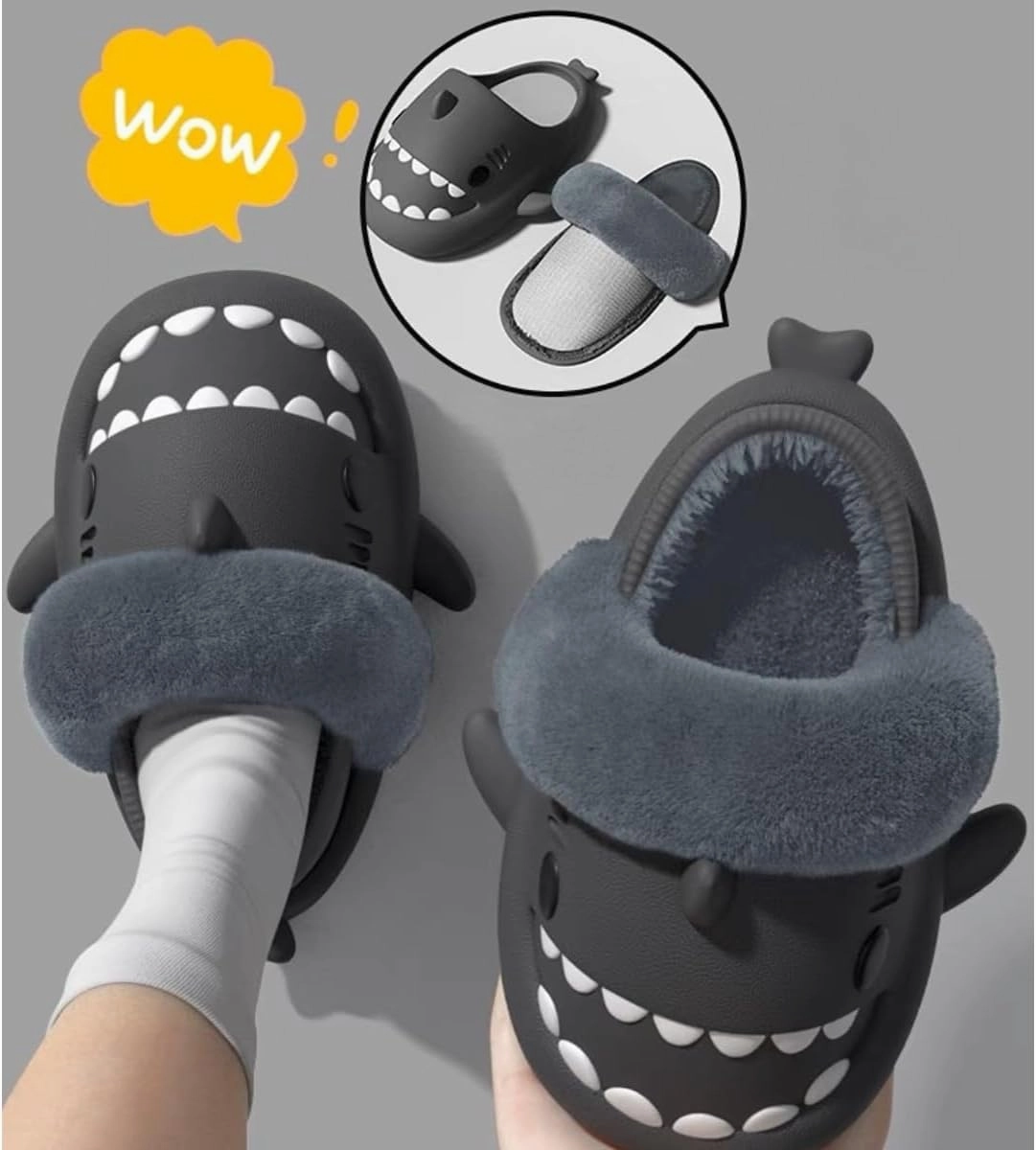 Shark Fuzzy Slippers Women Men Cute Cartoon Plush Fluffy House Shoes Memory Foam Winter Warm Slippers Indoor