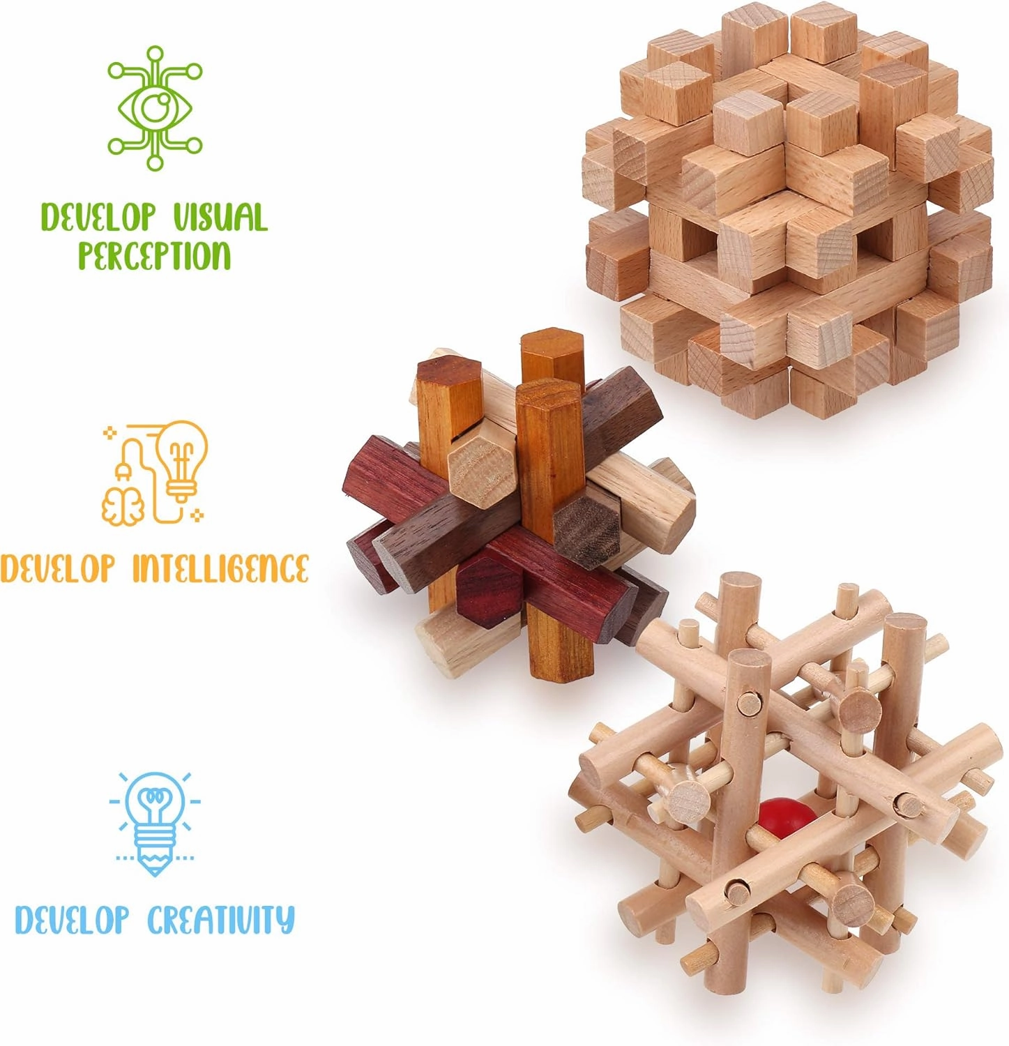 Sharp Brain Zone Wooden Brain Teaser Puzzles for Adults & Kids (Lock-a-Ball Puzzle)