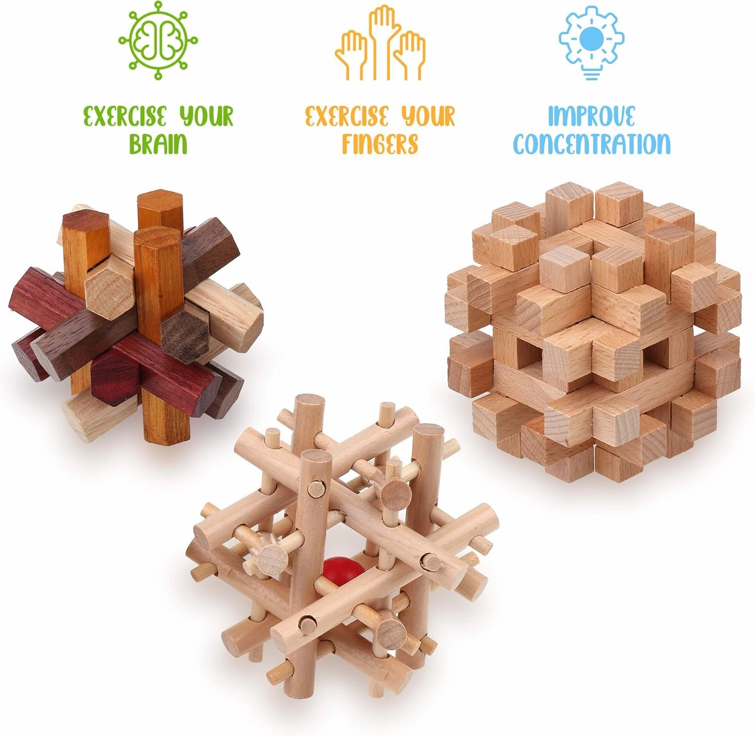 Sharp Brain Zone Wooden Brain Teaser Puzzles for Adults & Kids (Lock-a-Ball Puzzle)