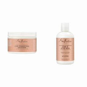 SheaMoisture Smoothie Curl Enhancing Cream for Thick, Curly Hair Coconut and Hibiscus Sulfate and Paraben Free 12 oz & Fair Trade Sulfate Free Coconut Hibiscus Curl & Style Milk with Silk Protein