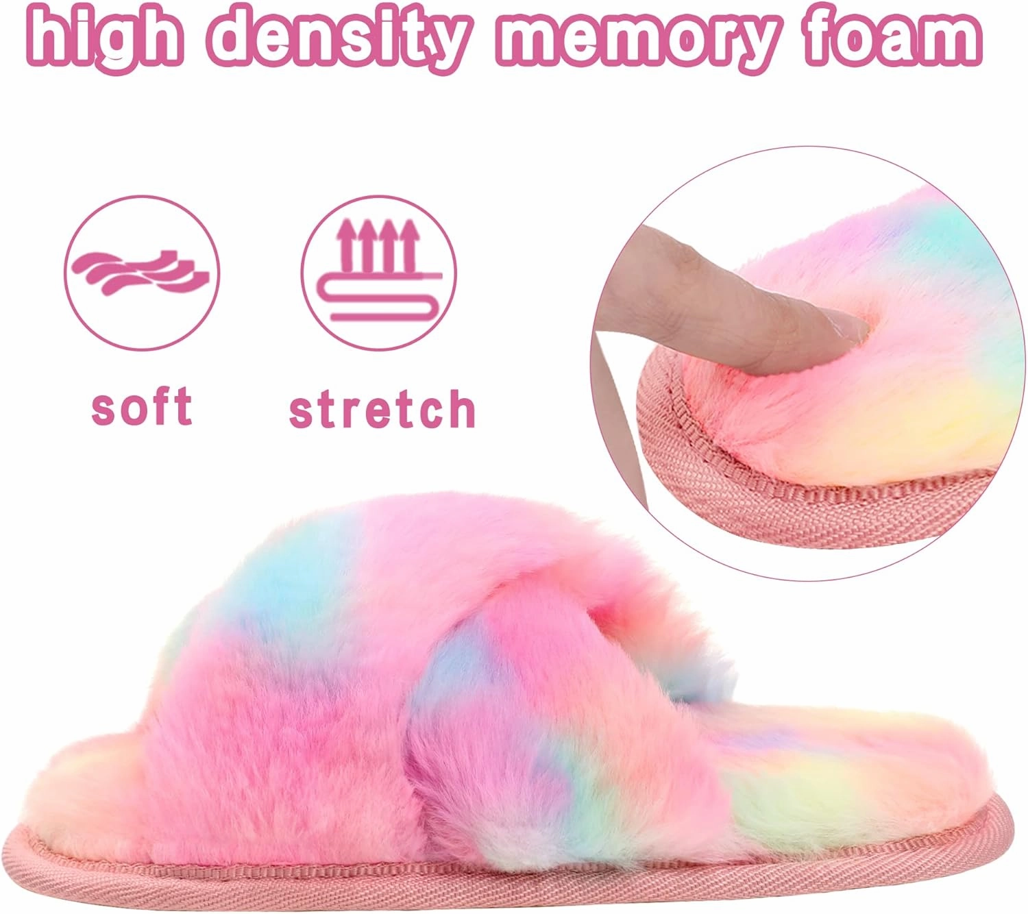 Shoeslocker Girls Cross Band Open Toe Tie Dye Plush House Slippers Nonslip Casual Slippers