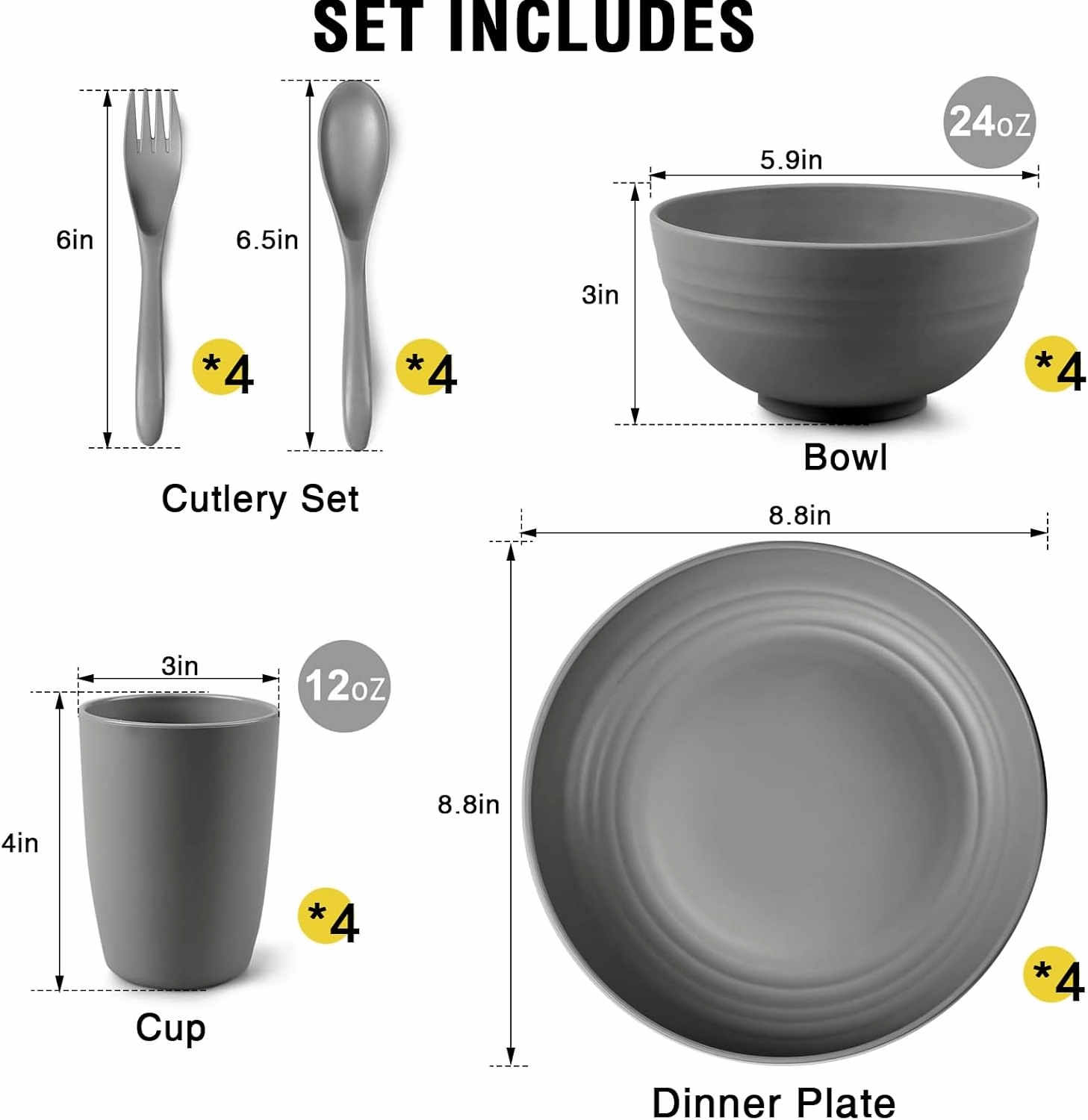 Shopwithgreen Wheat Straw Dinnerware Sets for 4, 20 PCS Unbreakable Plates and Bowls Sets, Reusable Dinner Dishes Set, Bowls, Cups, Plates for Camping, Kitchen, RV, Dorm, Dishwasher Microwave Safe