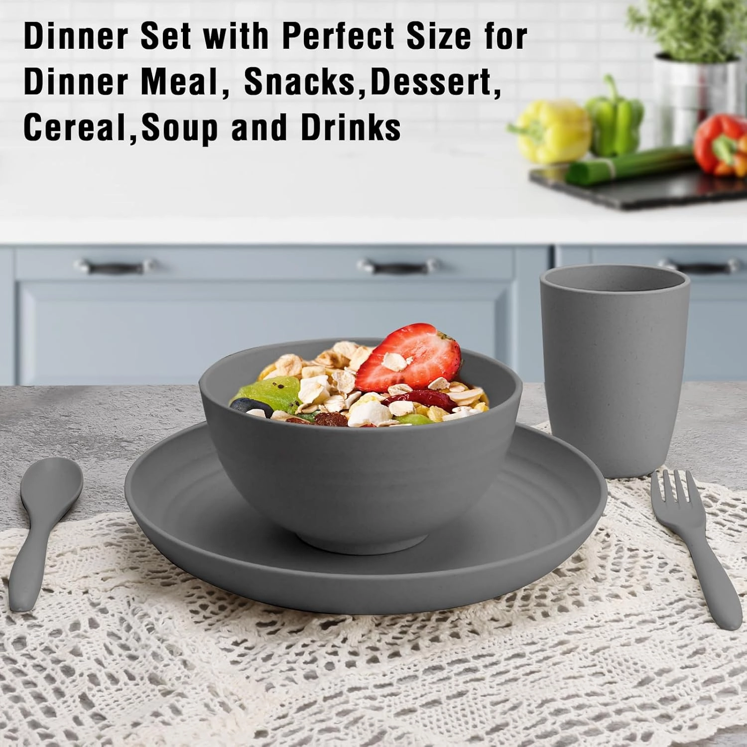 Shopwithgreen Wheat Straw Dinnerware Sets for 4, 20 PCS Unbreakable Plates and Bowls Sets, Reusable Dinner Dishes Set, Bowls, Cups, Plates for Camping, Kitchen, RV, Dorm, Dishwasher Microwave Safe