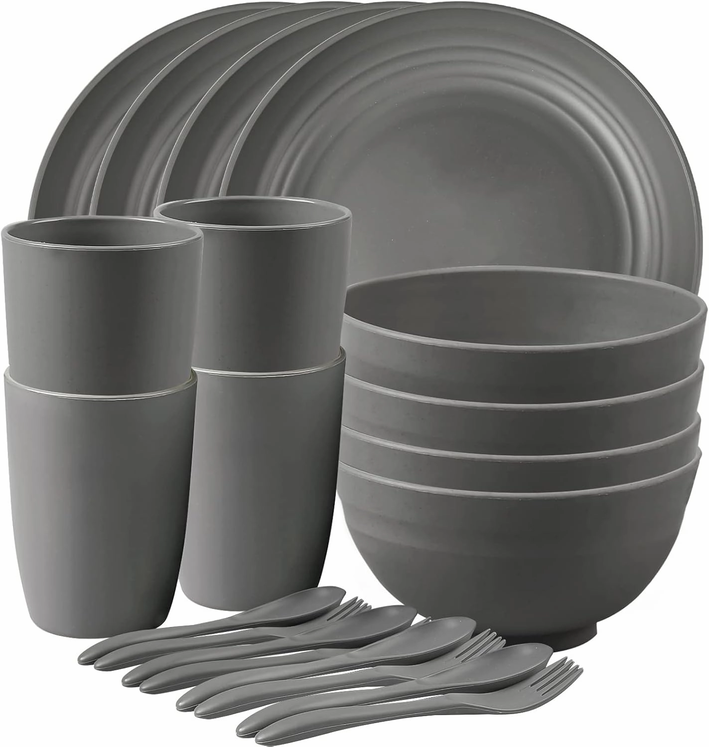 Shopwithgreen Wheat Straw Dinnerware Sets for 4, 20 PCS Unbreakable Plates and Bowls Sets, Reusable Dinner Dishes Set, Bowls, Cups, Plates for Camping, Kitchen, RV, Dorm, Dishwasher Microwave Safe