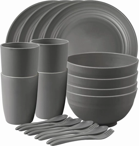 Shopwithgreen Wheat Straw Dinnerware Sets for 4, 20 PCS Unbreakable Plates and Bowls Sets, Reusable Dinner Dishes Set, Bowls, Cups, Plates for Camping, Kitchen, RV, Dorm, Dishwasher Microwave Safe