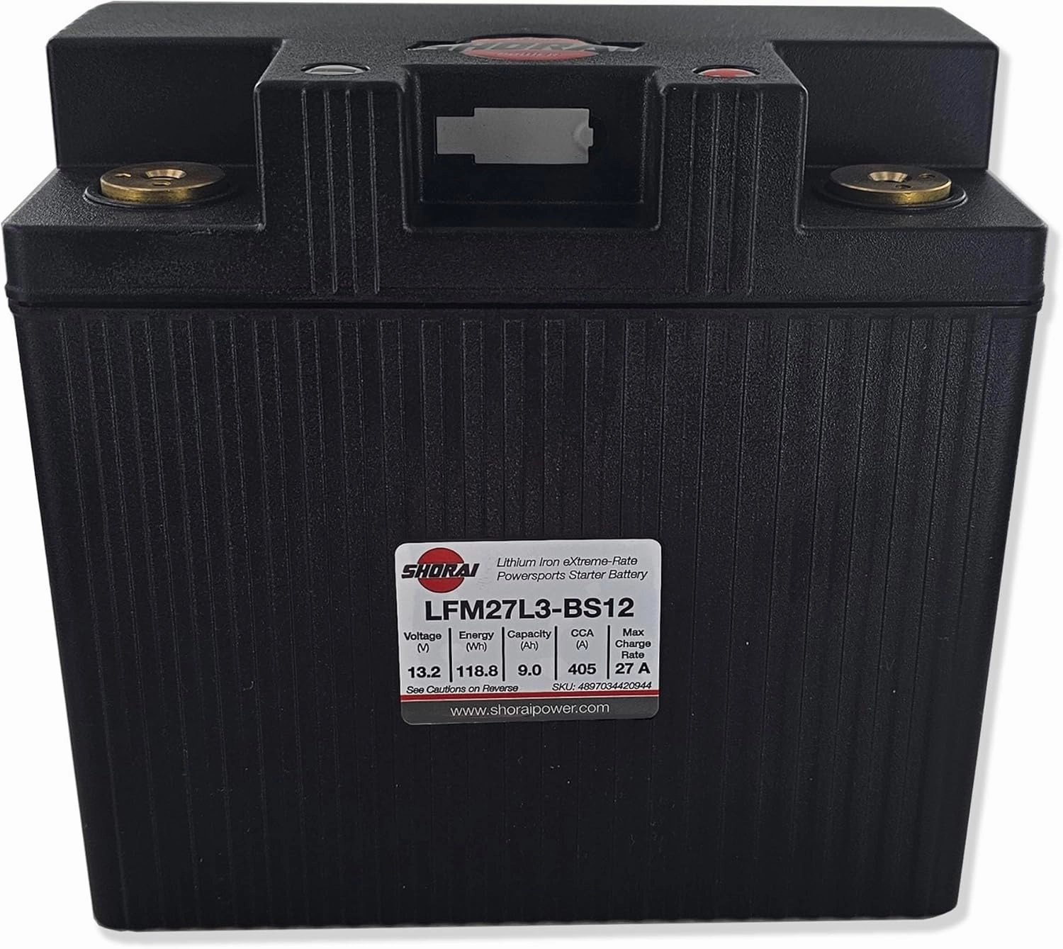 Shorai LFM Lithium-iron Battery w/BMS, LFM27L3-BS12, 9.0Ah 13.2V,118.8 WHr, "L" Type, Case 3