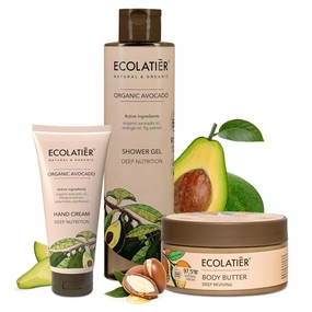 Shower Gel & Hand Cream Bundle - Deep Nutrition Organic Avocado - Hydrating & Restorative Care for Skin with Natural Oils, Vitamins & Antioxidants