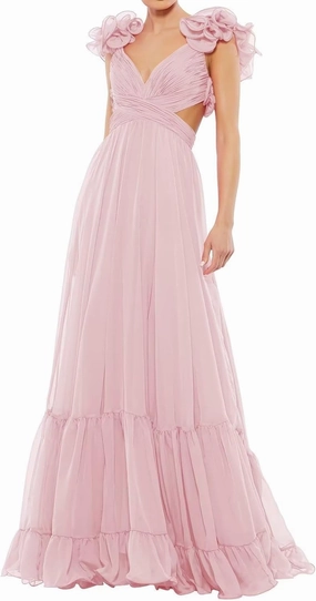 SHSUREVE Chiffon Ruffle Prom Dresses Long for Women A Line Bridesmaid Dresses Tiered Backless Formal Evening Gowns