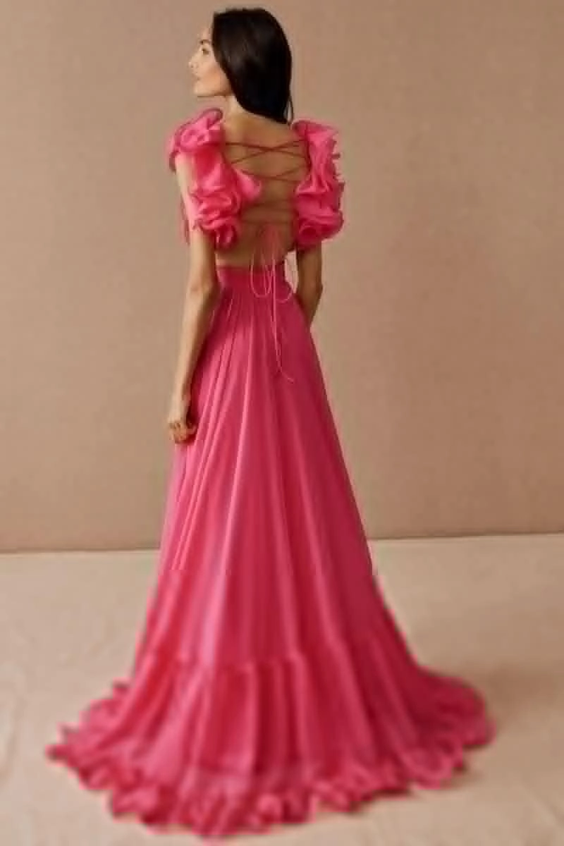 SHSUREVE Chiffon Ruffle Prom Dresses Long for Women A Line Bridesmaid Dresses Tiered Backless Formal Evening Gowns