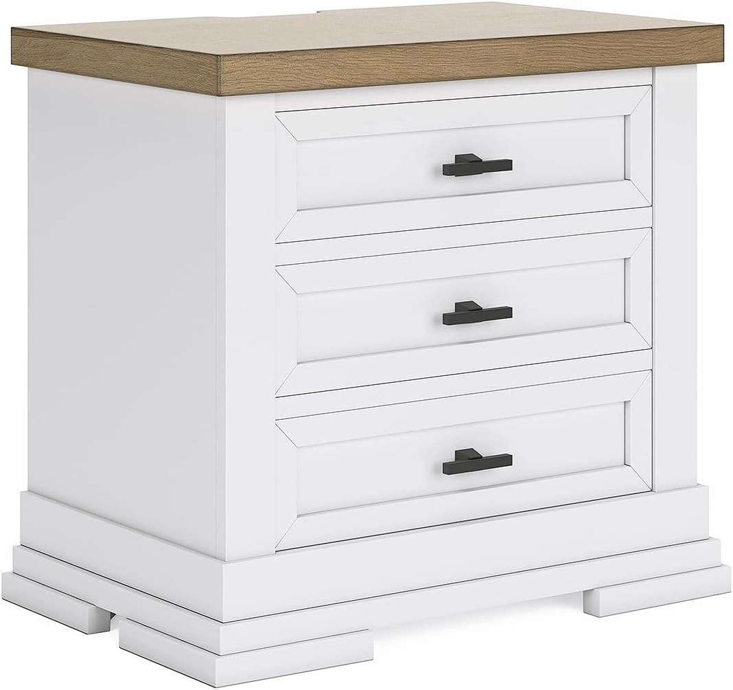 Signature Design by Ashley Ashbryn 3 Drawer Nightstand with USB Ports, White, White, Natural