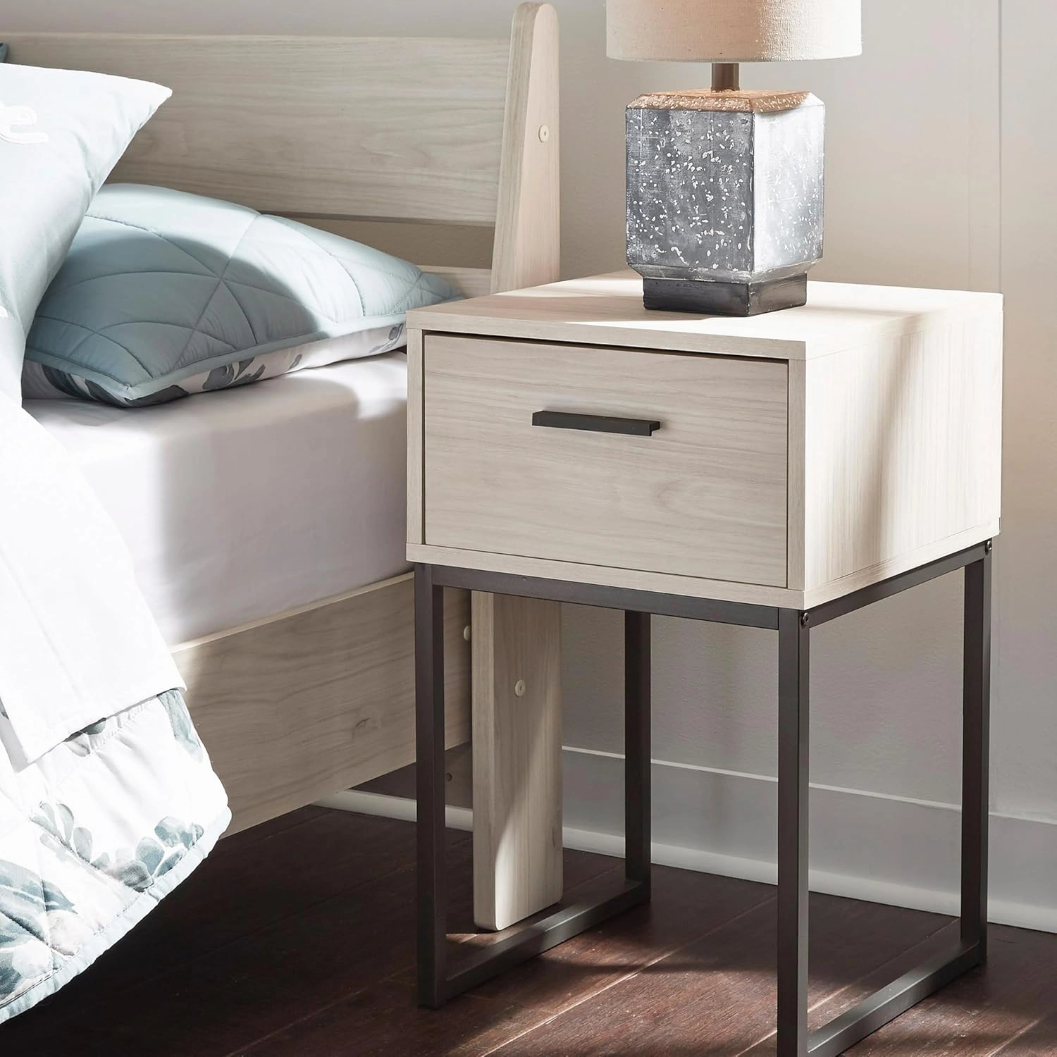 Signature Design by Ashley Socalle 1 Drawer Nightstand, 26" Tall, Natural Beige