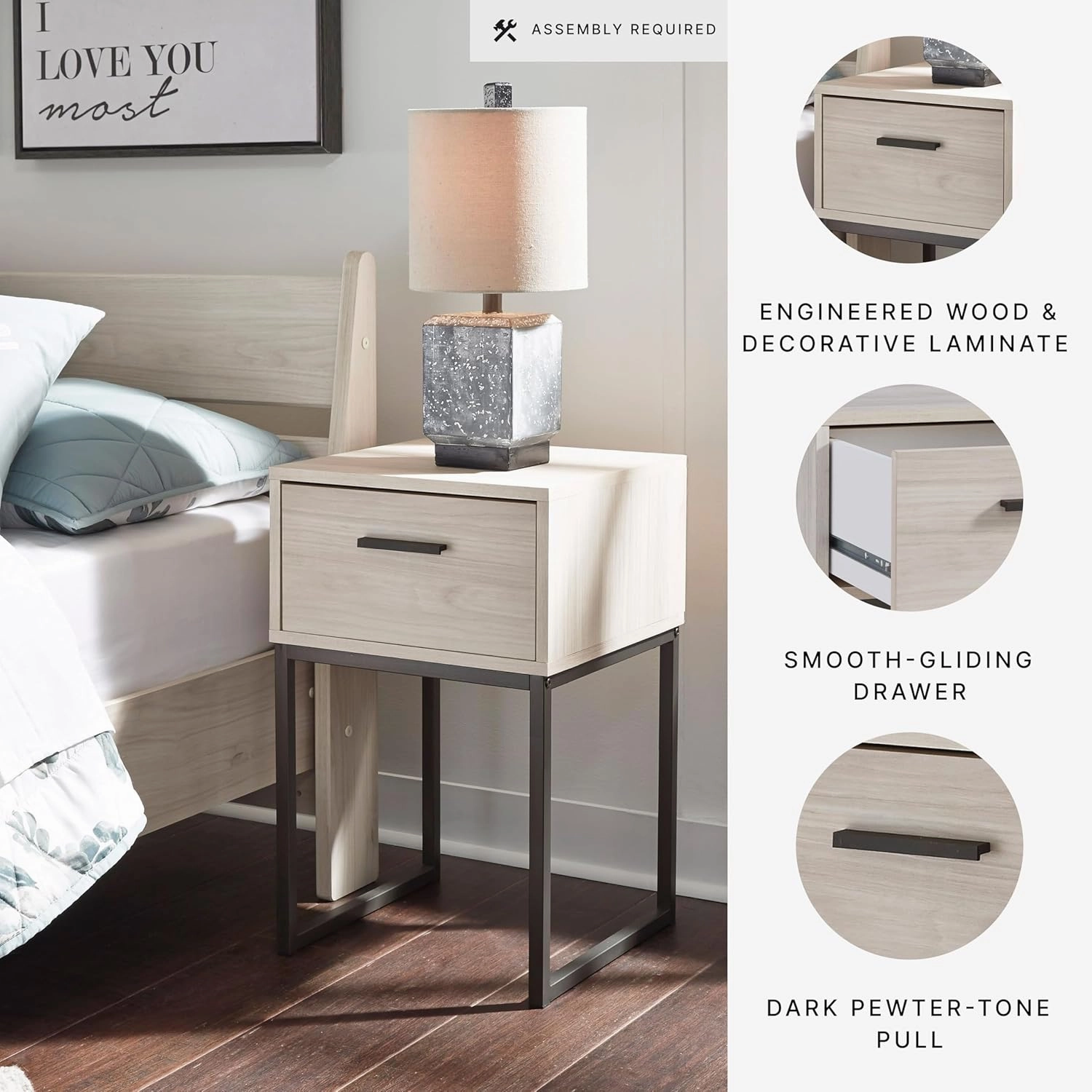 Signature Design by Ashley Socalle 1 Drawer Nightstand, 26" Tall, Natural Beige