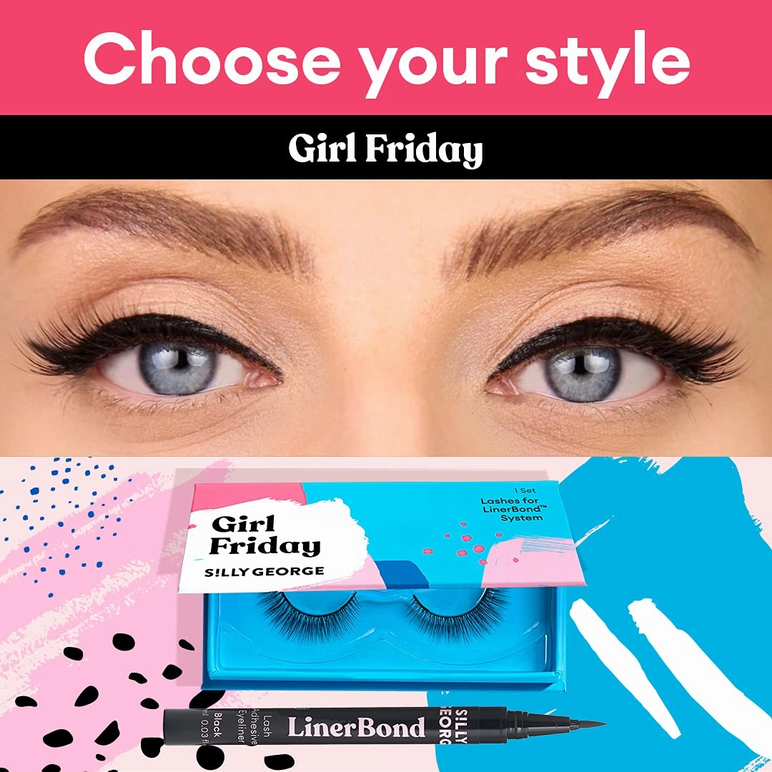 Silly George Girl Series Eyelashes | Luxurious Synthetic Silk, Comfortable, Lightweight, Wind resistant, Easy to Apply, Reusable, Smudge-Free, Grudge-Free Lashes, Cruelty Free & Vegan (Girl Friday)