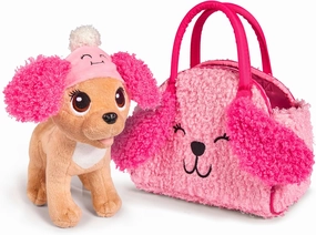 Simba 105893510 Chi Love Fluffy Friend/Chihuahua Plüschhund mit flauschiger Mütze und passender Tasche / 20cm / 3Jahre Plush Dog Hat and Matching Bag / 20 cm / 3 Years  , Beige/Pink