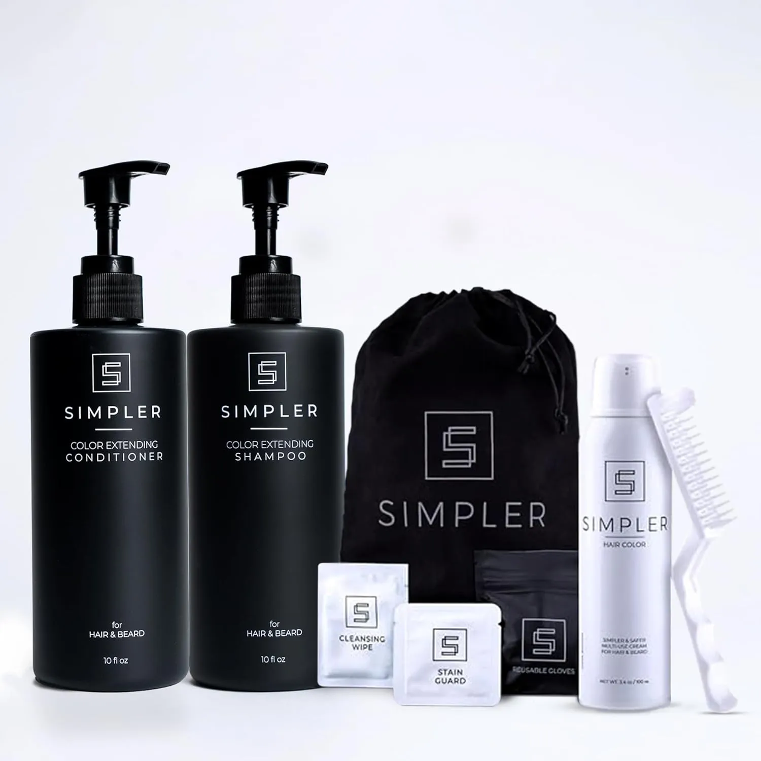 Simpler Men’s Hair Color Kit (Natural Black) for 100% Gray Coverage & Color Protecting Shampoo/Conditioner (Sweet Agave) for Dyed Hair & Beard with Coconut & Almond Oils