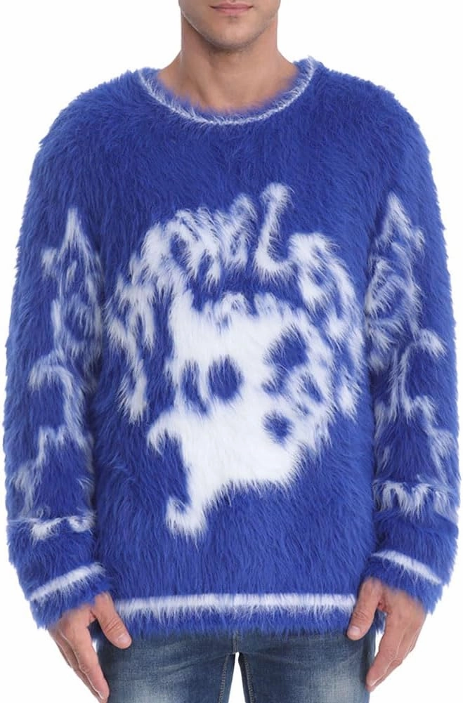 SINAR Men's Casual Fuzzy Pullover Sweater Long Sleeve Soft Knitwear Winter Warm Graphic Knitted Sweater
