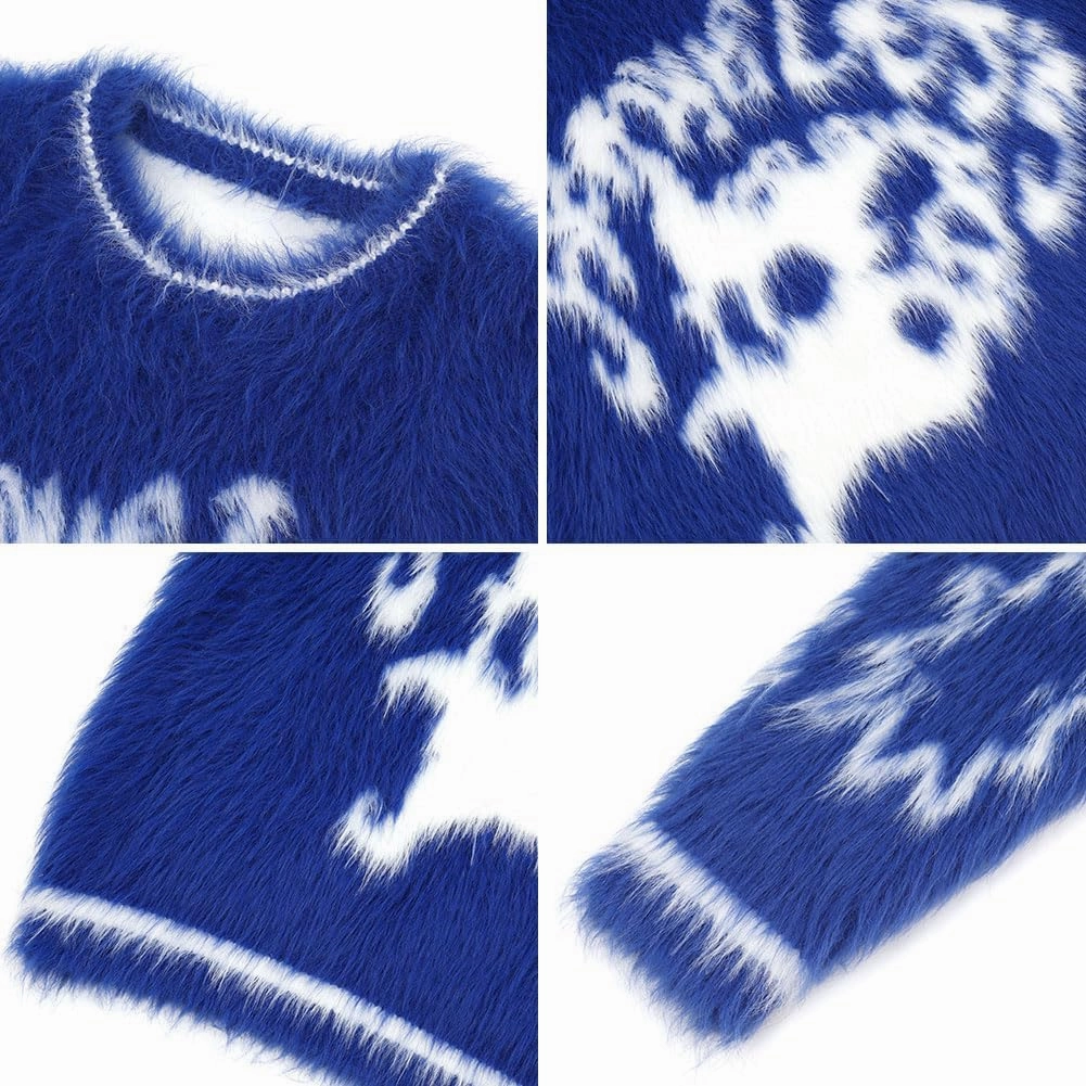 SINAR Men's Casual Fuzzy Pullover Sweater Long Sleeve Soft Knitwear Winter Warm Graphic Knitted Sweater