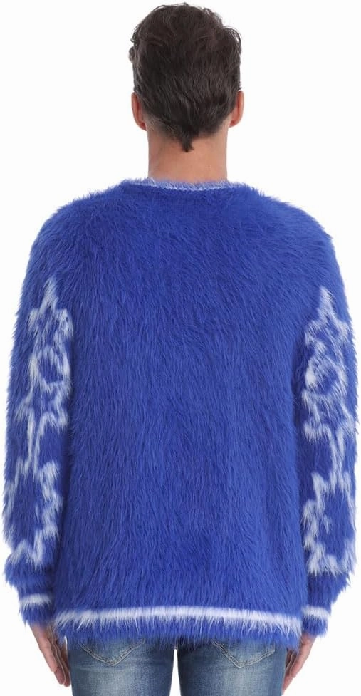 SINAR Men's Casual Fuzzy Pullover Sweater Long Sleeve Soft Knitwear Winter Warm Graphic Knitted Sweater