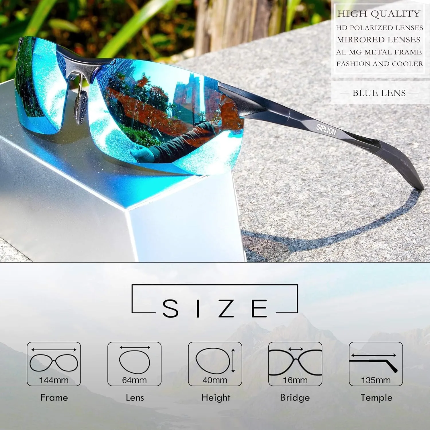 SIPLION Sunglasses Men Polarized for Men's Driving Sport Fishing hiking UV Protection Al-Mg Metal Frame Ultra Light
