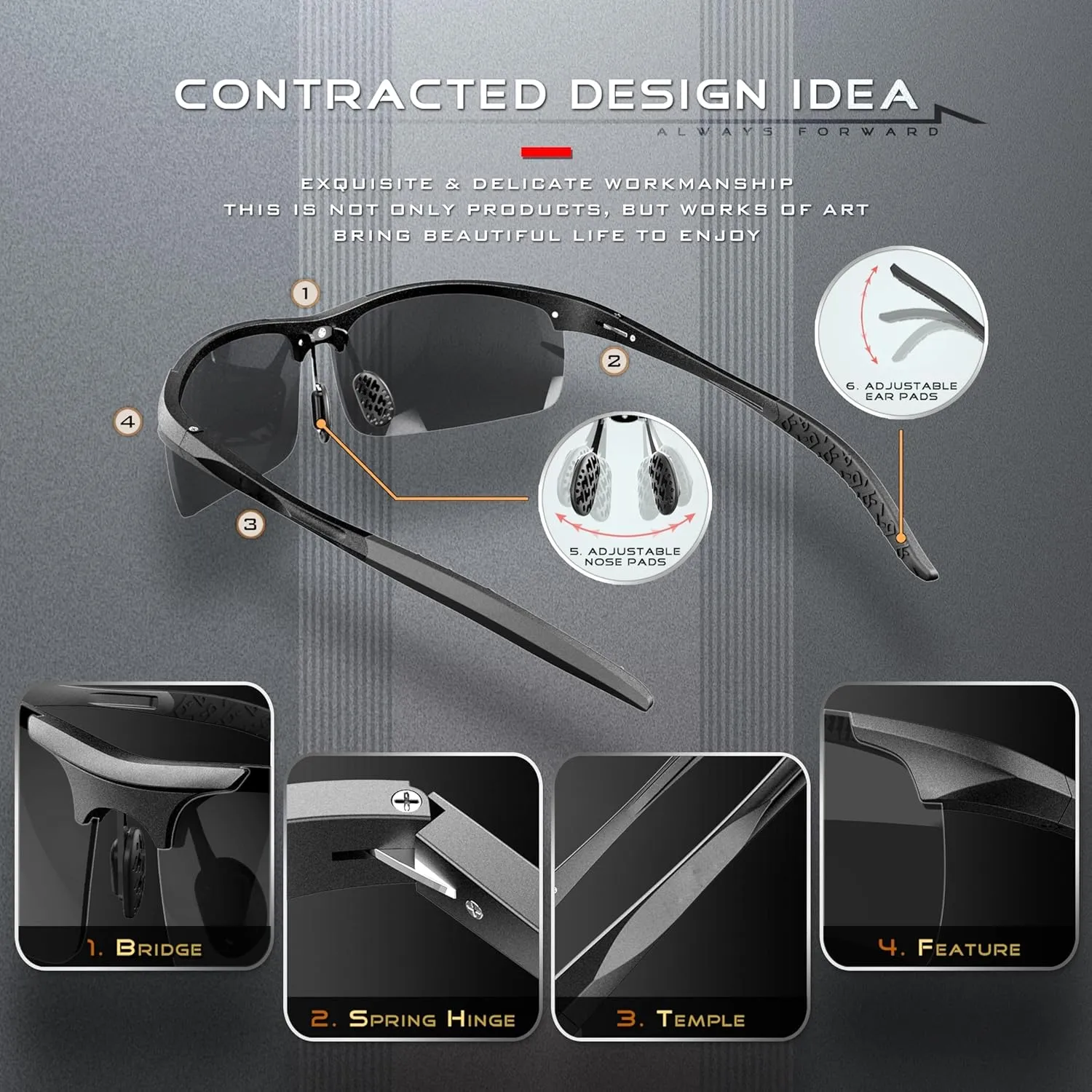 SIPLION Sunglasses Men Polarized for Men's Driving Sport Fishing hiking UV Protection Al-Mg Metal Frame Ultra Light