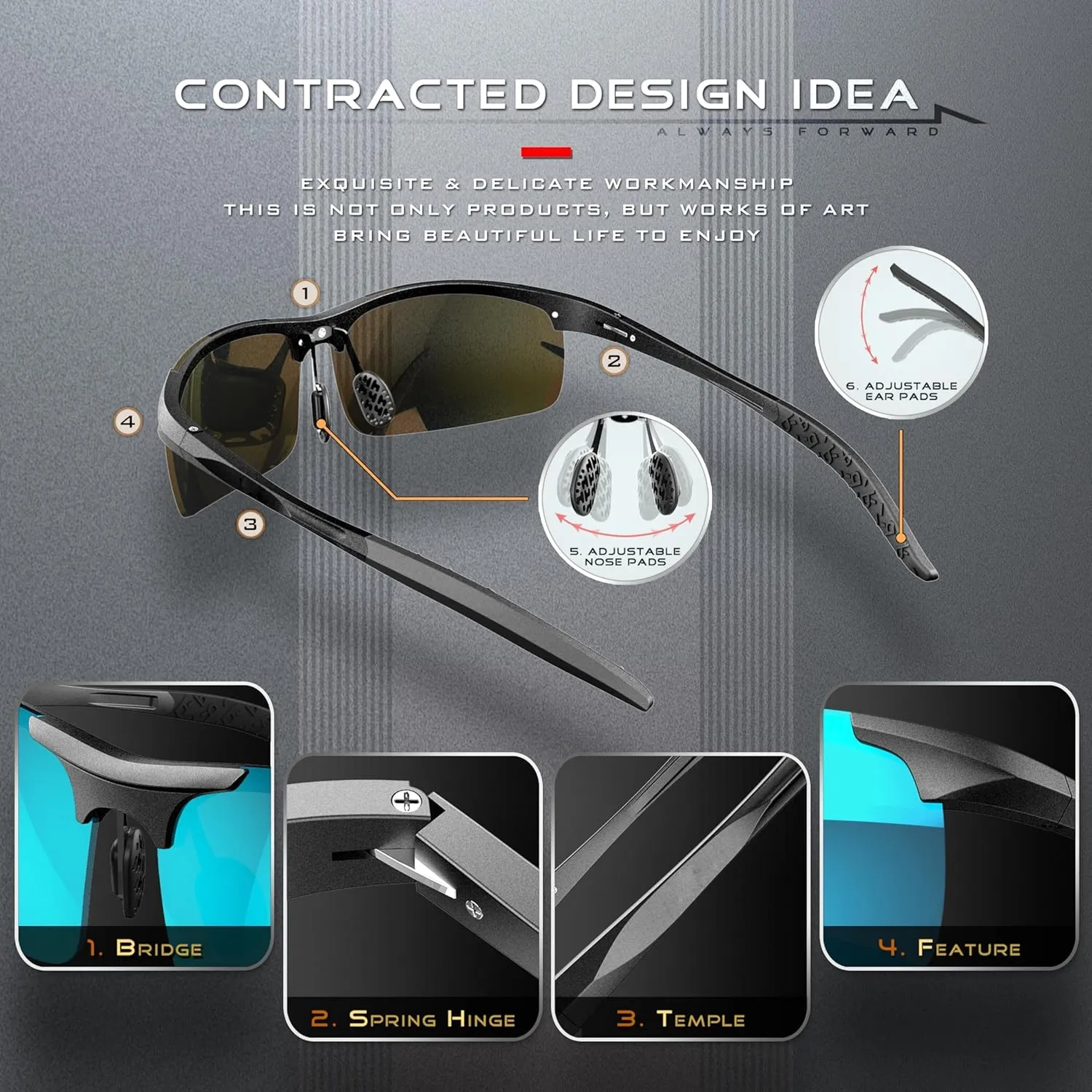 SIPLION Sunglasses Men Polarized for Men's Driving Sport Fishing hiking UV Protection Al-Mg Metal Frame Ultra Light