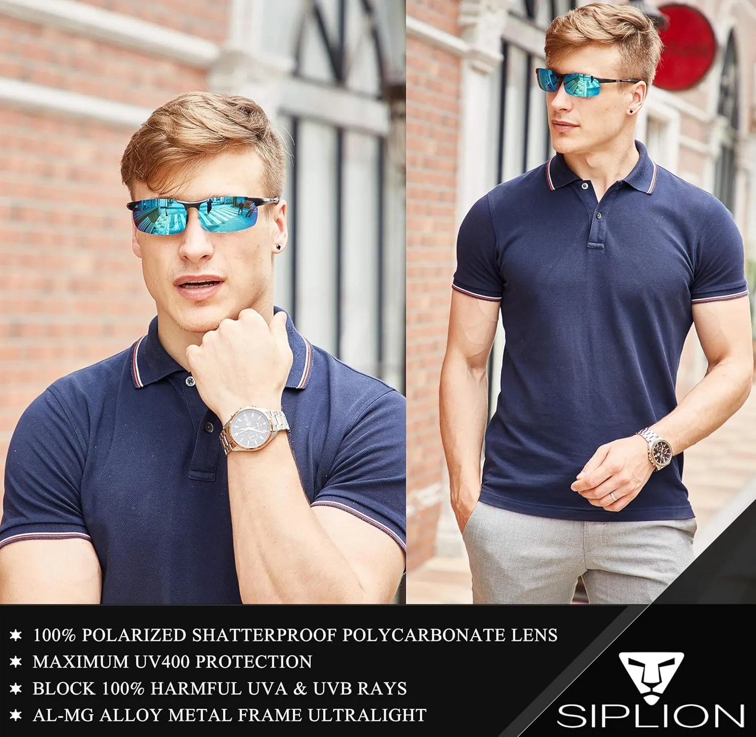 SIPLION Sunglasses Men Polarized for Men's Driving Sport Fishing hiking UV Protection Al-Mg Metal Frame Ultra Light