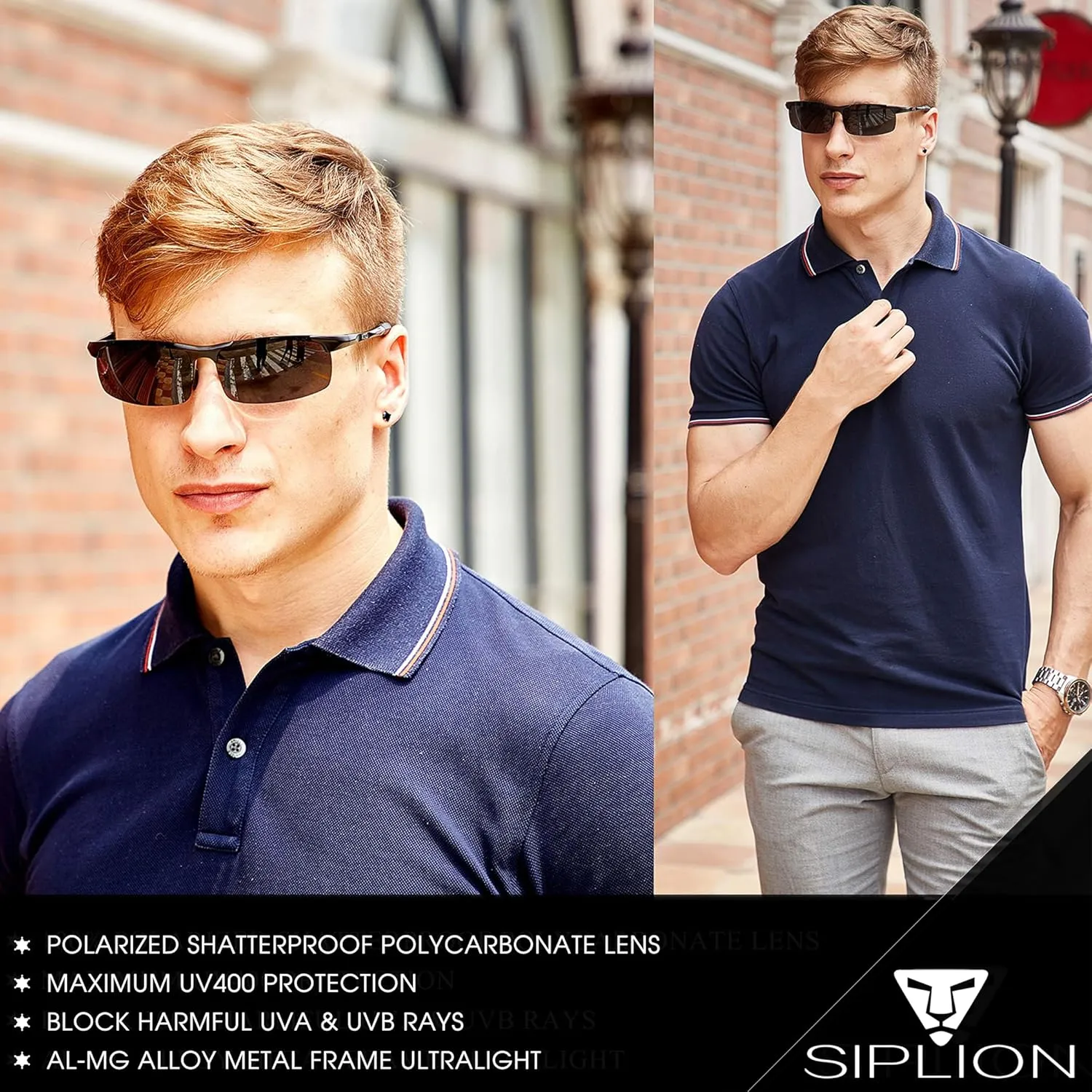 SIPLION Sunglasses Men Polarized for Men's Driving Sport Fishing hiking UV Protection Al-Mg Metal Frame Ultra Light